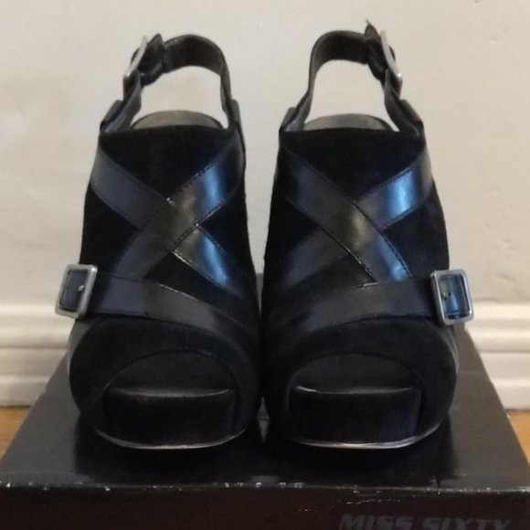 Miss Sixty "Taylor" Black Peep Toe Platform Heels - Size 38.5 (US 8.5) - Picture 1 of 10